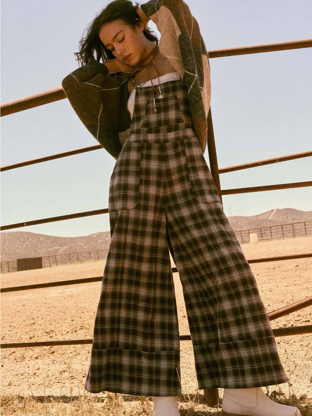 Plaid Flannel Wide-Leg Overall Jumpsuit | Promesa